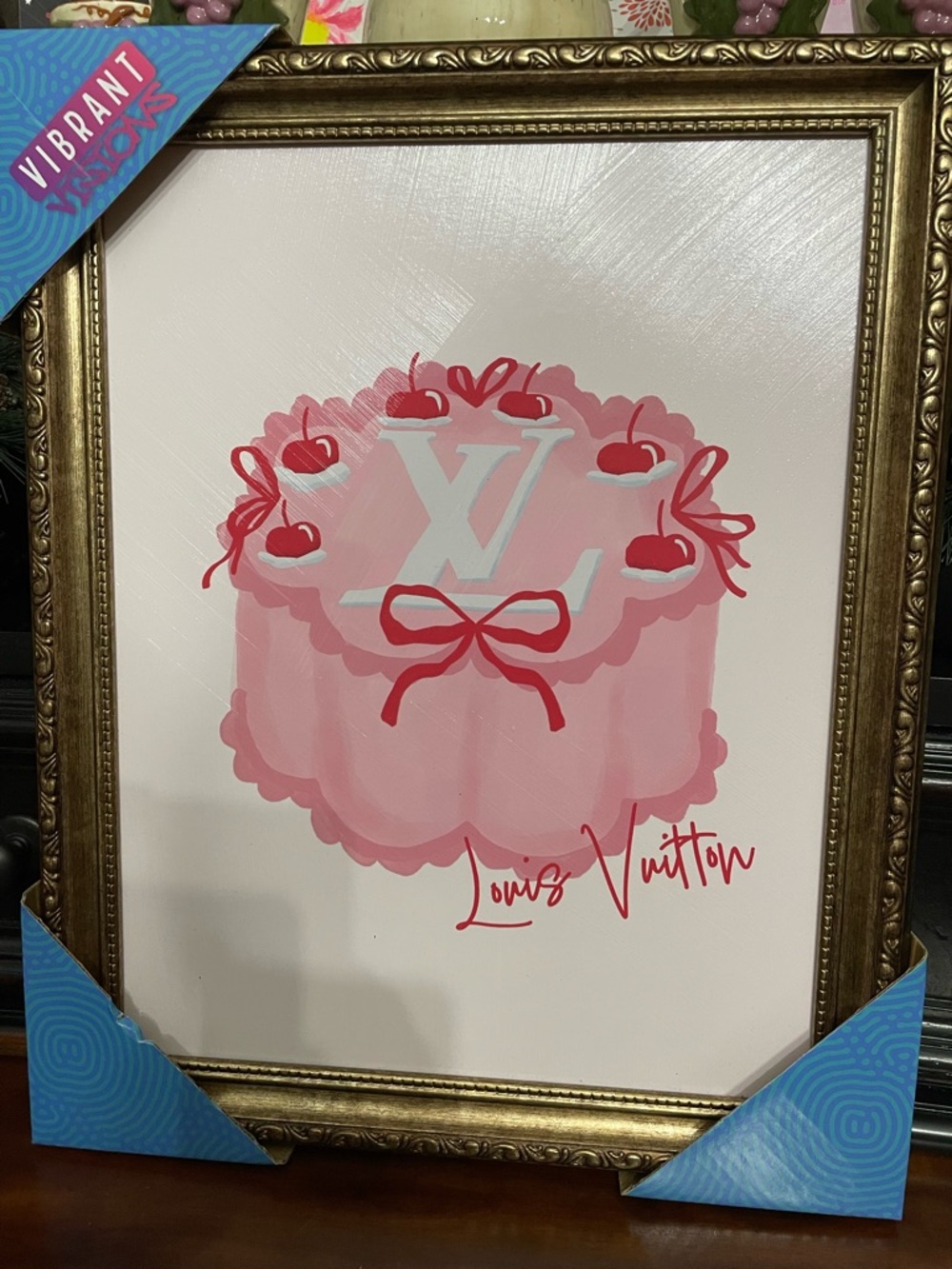 Vibrant visions licensed Pink Cake Print with Red Accents nwt